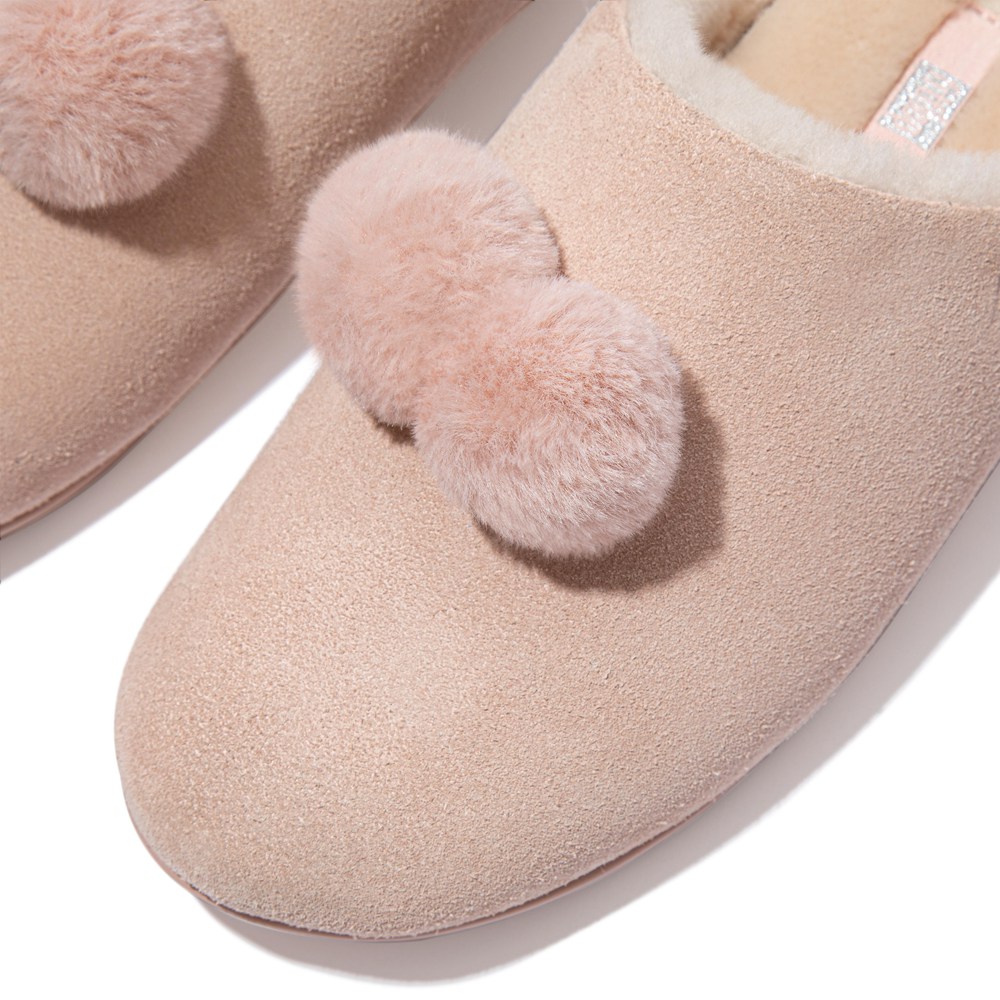 Fitflop Womens Slippers Pink - Chrissie Pom-pom Shearling - 69UPIDWAE